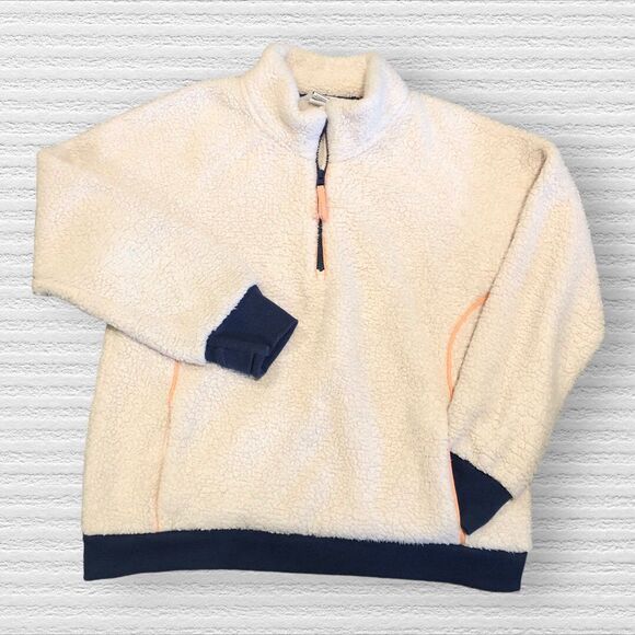 Athleta Other - Athleta Girl XL 14 Sherpa Fleece Pullover Cream Blue Trim Thumbholes Quarter Zip
